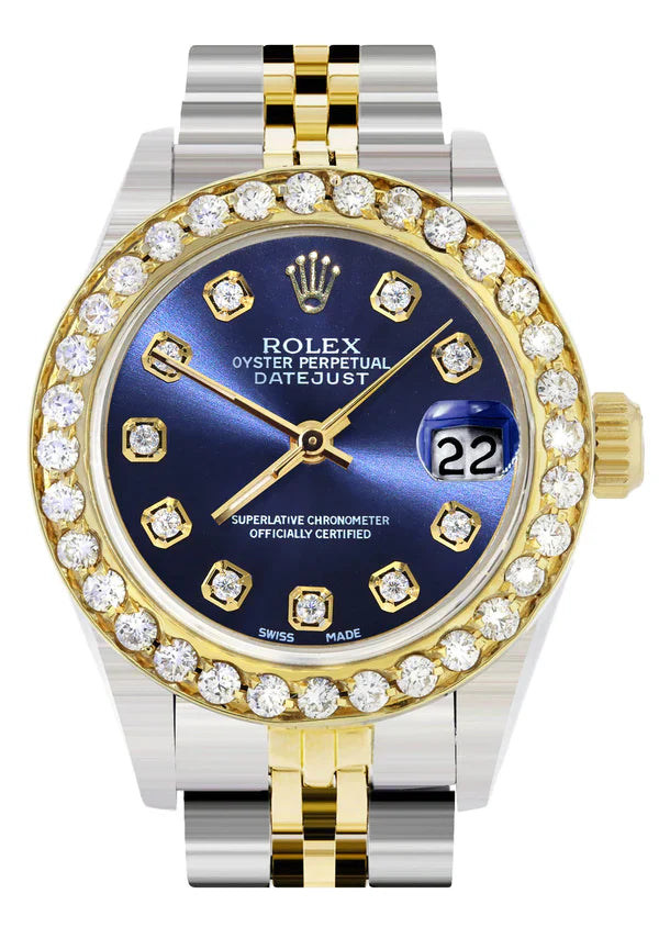 Diamond Rolex Datejust Watch for Women | 1 Carat Bezel | 26MM | Blue Diamond Dial | Jubilee Band