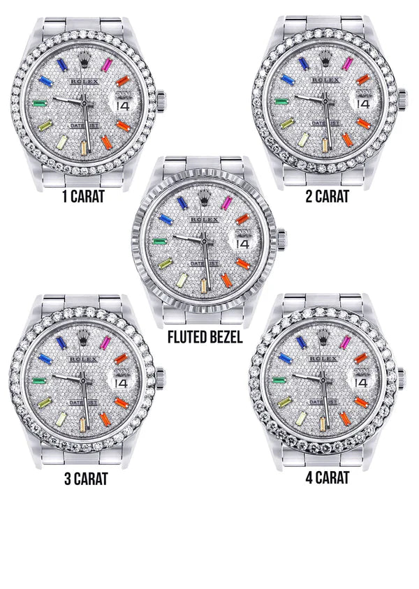 Diamond Rolex Datejust Watch 16200 | 36MM | Diamond Color Baguettes Dial | Stainless Steel | Oyster Band