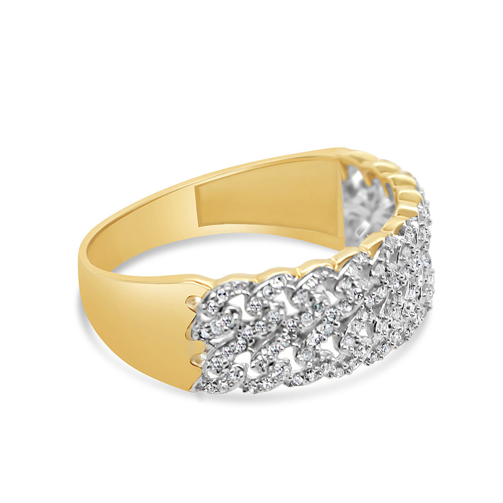 Mens Gold Diamond Double Row Miami Cuban Link Ring - Multiple Sizes 10K