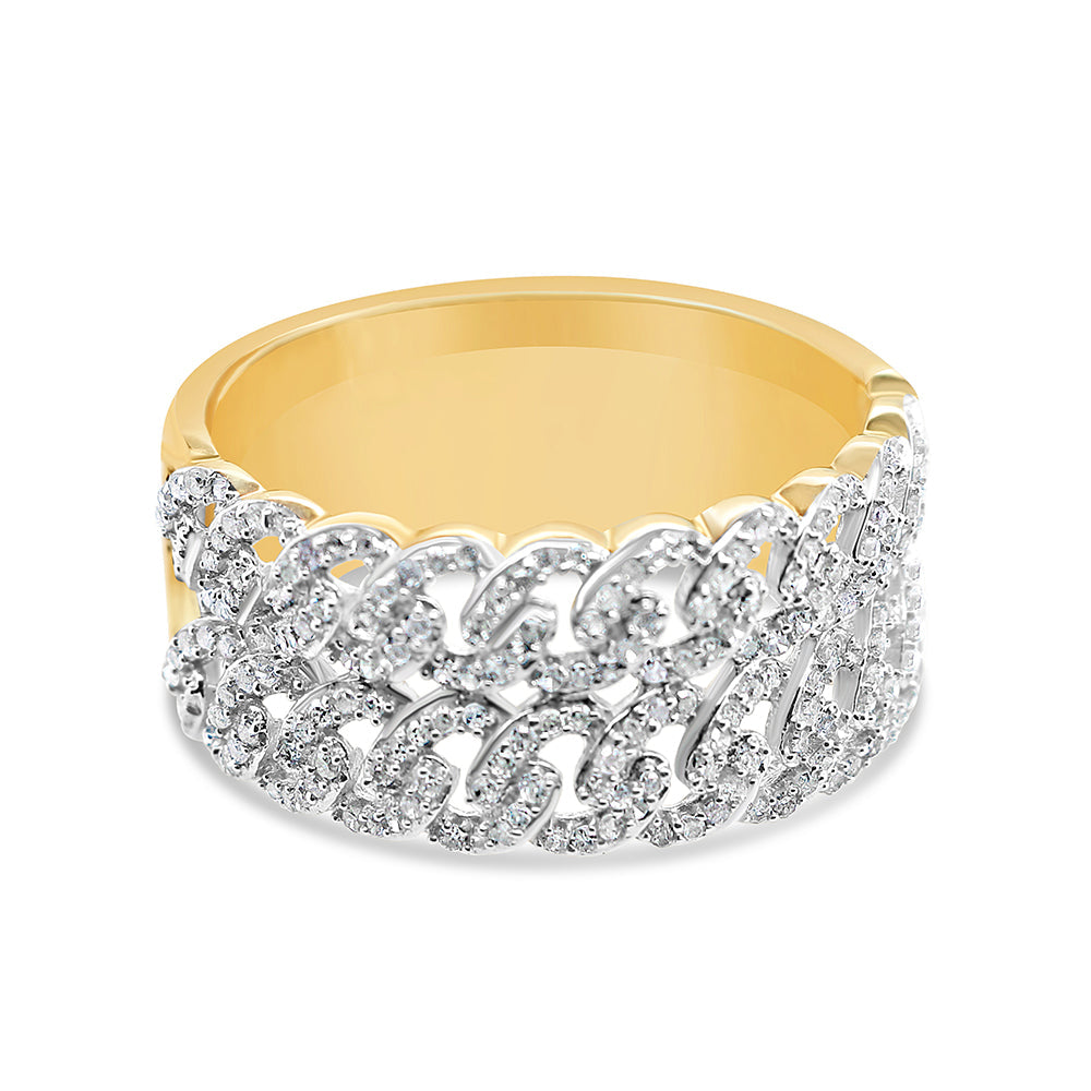 Mens Gold Diamond Double Row Miami Cuban Link Ring - Multiple Sizes 10K