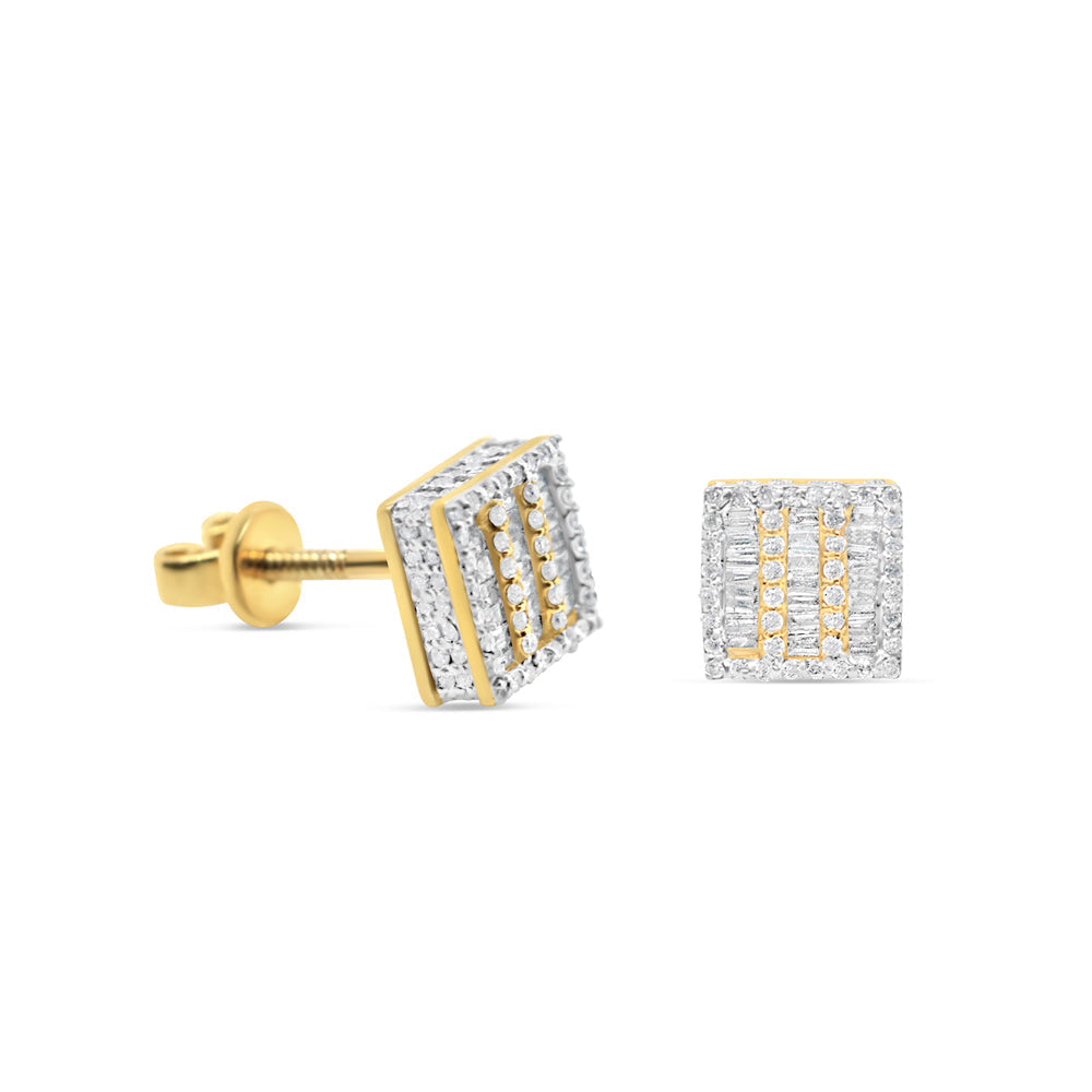 10k Gold Baguette Diamond Square Earrings 9mm .66CTW