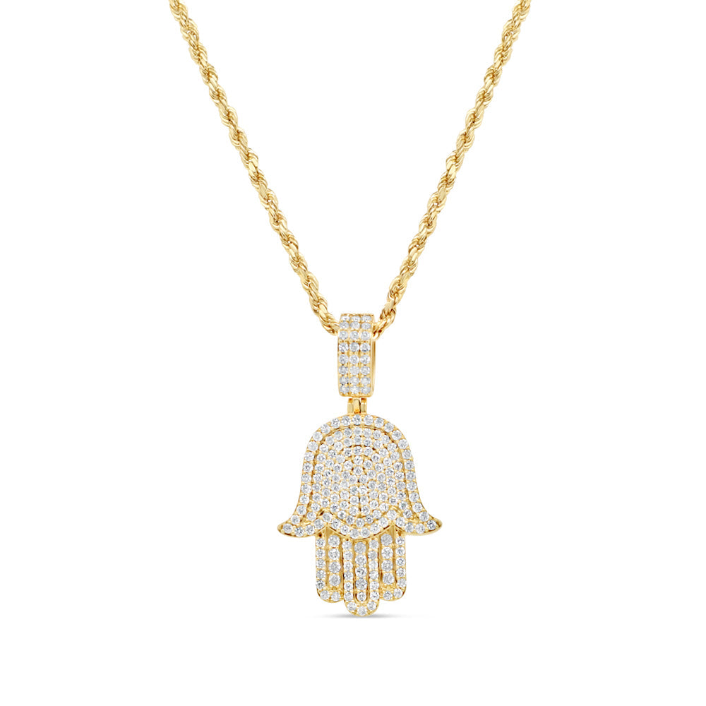 Hamsa Pendant with Chain/Necklace | 14K Yellow Gold | 1.50CT
