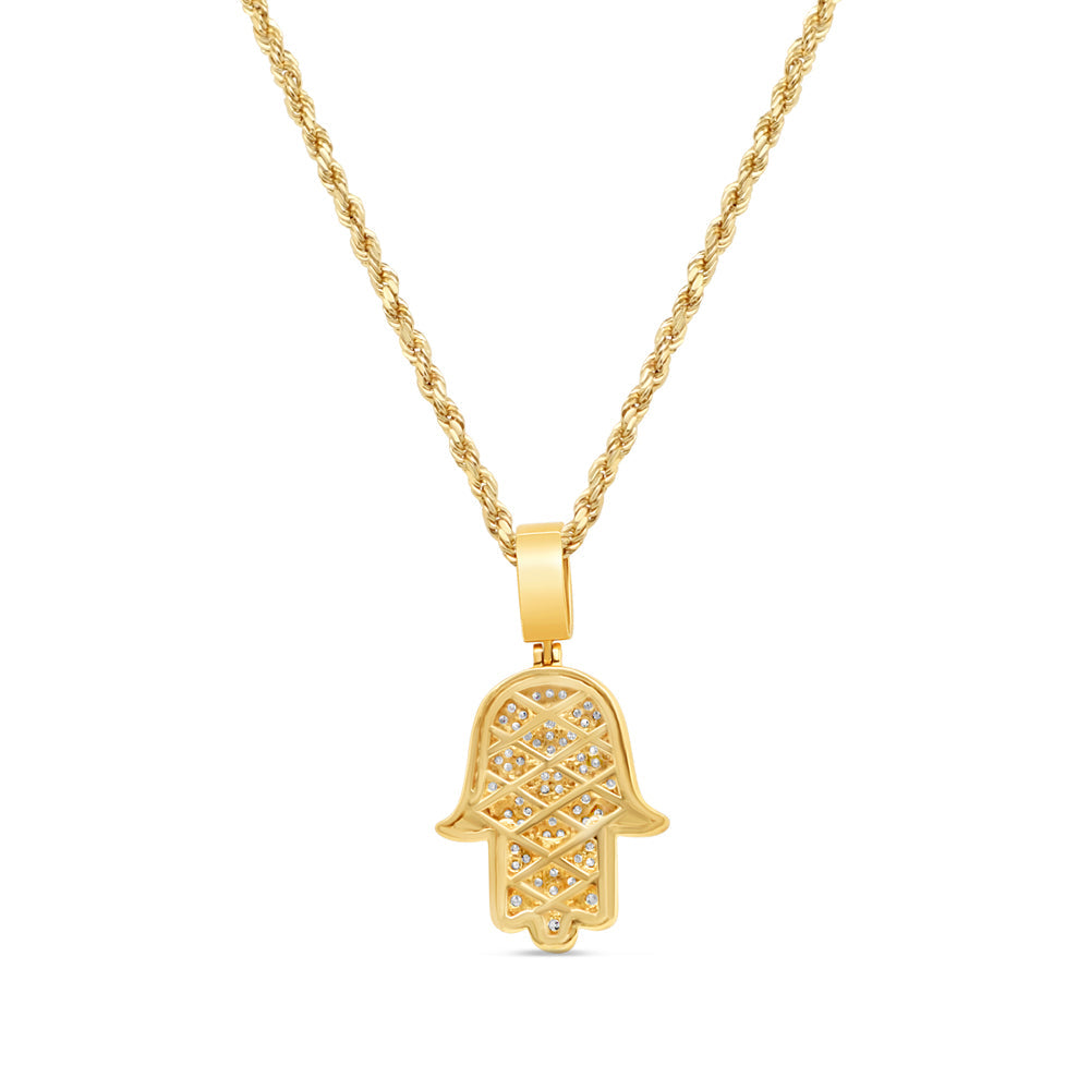 Hamsa Pendant with Chain/Necklace | 14K Yellow Gold | 1.50CT