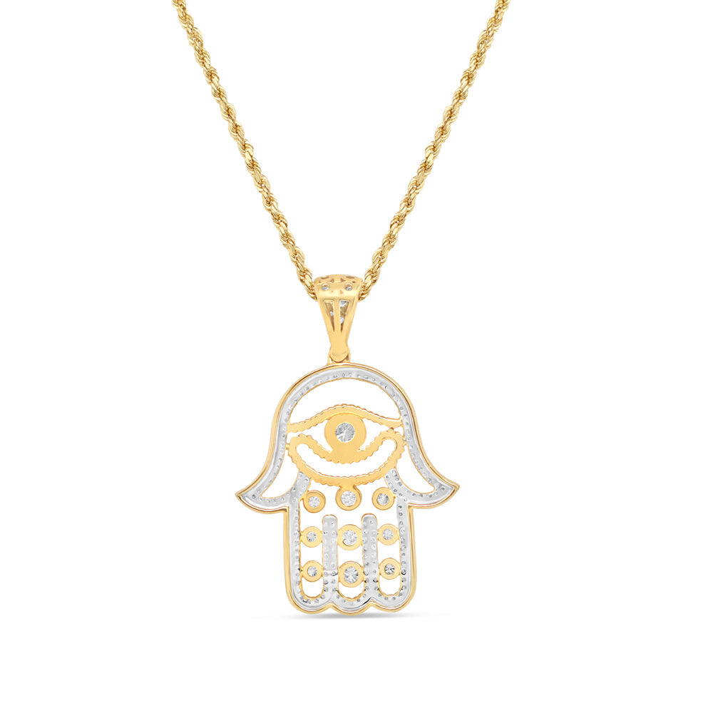 Light Weight Hamsa Pendant with Chain/Necklace | 14K Yellow Gold | 27.44MM| 1.67CT