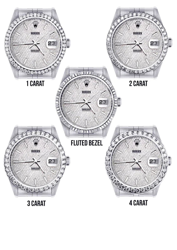 Diamond Rolex Datejust Watch 16200 | 36MM | Full Diamond Dial | Stainless Steel | Jubilee Band