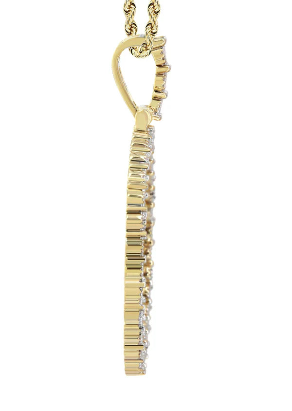 Diamond Round Picture Pendant with Necklace | 10K Yellow Solid Gold | 47.07MM | 1.50CT