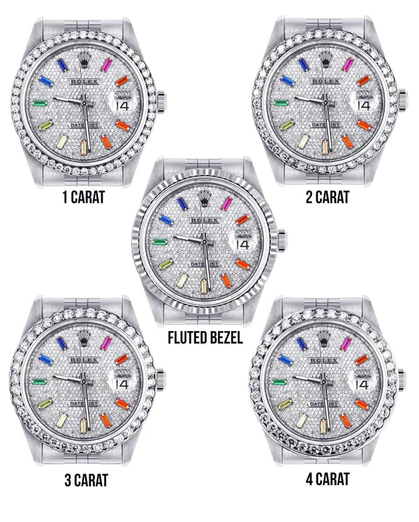 Diamond Rolex Datejust Watch 16200 | 36MM | Diamond Color Baguettes Dial | Stainless Steel | Jubilee Band