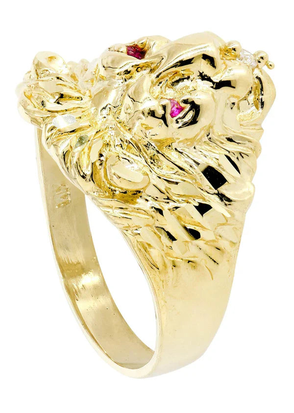 Lion & Ruby Ring | 10K Solid Yellow Gold