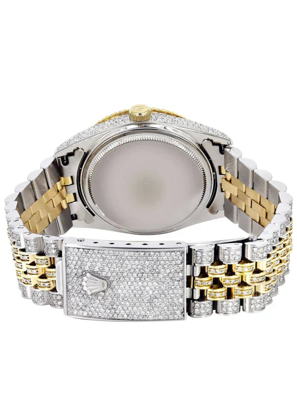 Iced Out Rolex Datejust | 36MM | Burgandy Roman Diamond Dial | Two Tone | Diamond Jubilee Band | 10 Carats of Diamonds
