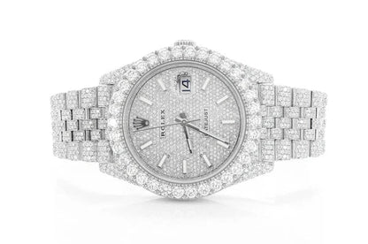 Diamond Fully Iced Out "Bust Down" Rolex Datejust Watch | 41MM | Full Diamond Dial