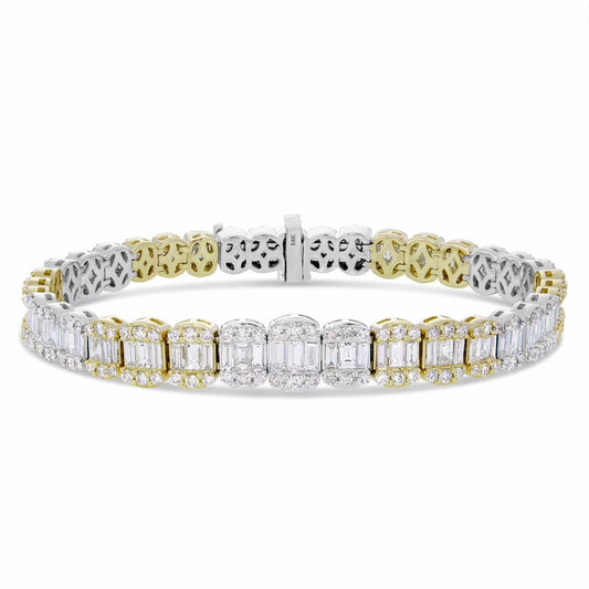 14K GOLD TWO TONE 9.25CT Baguette and Round Diamond Bracelet