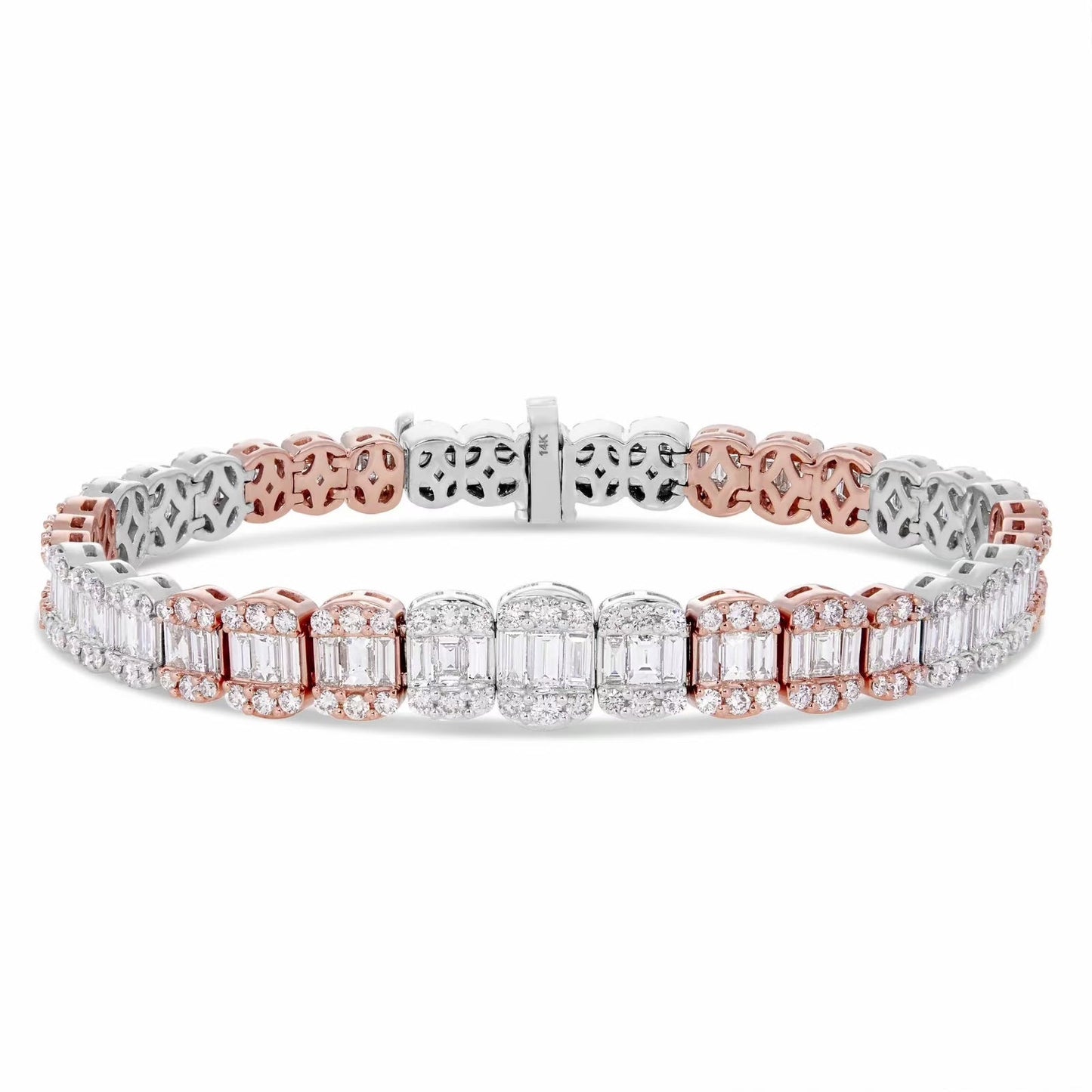 14K GOLD TWO TONE 9.25CT Baguette and Round Diamond Bracelet