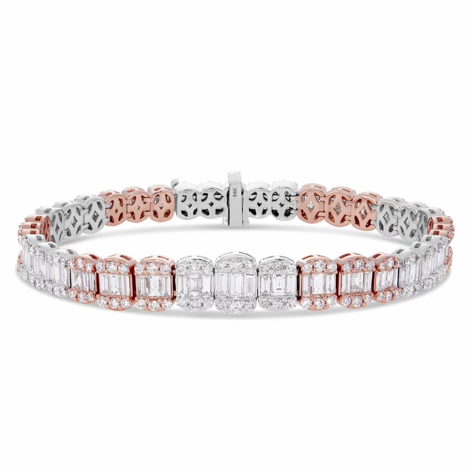 14K GOLD TWO TONE 9.25CT Baguette and Round Diamond Bracelet
