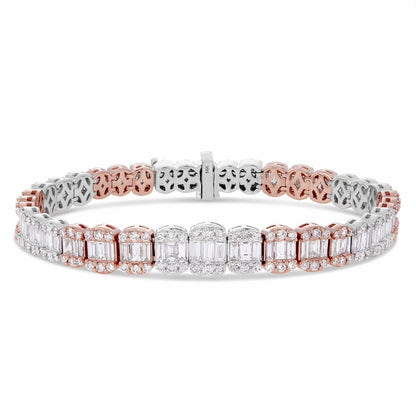 14K GOLD TWO TONE 9.25CT Baguette and Round Diamond Bracelet