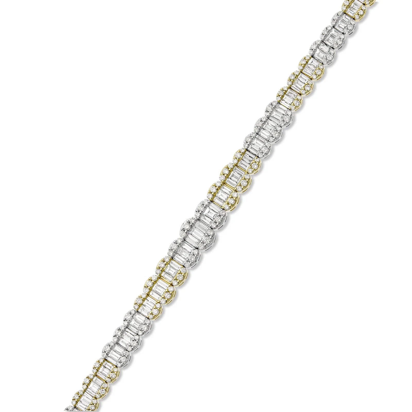 14K GOLD TWO TONE 9.25CT Baguette and Round Diamond Bracelet