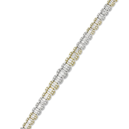 14K GOLD TWO TONE 9.25CT Baguette and Round Diamond Bracelet