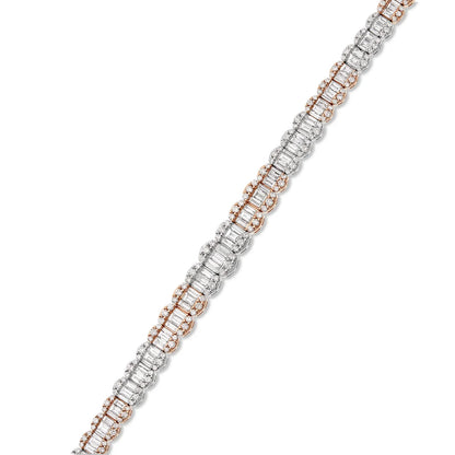 14K GOLD TWO TONE 9.25CT Baguette and Round Diamond Bracelet