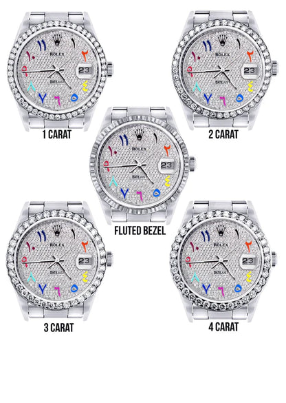 Diamond Rolex Datejust Watch 16200 | 36MM | Full Diamond Color Arabic Dial | Stainless Steel | Oyster Band