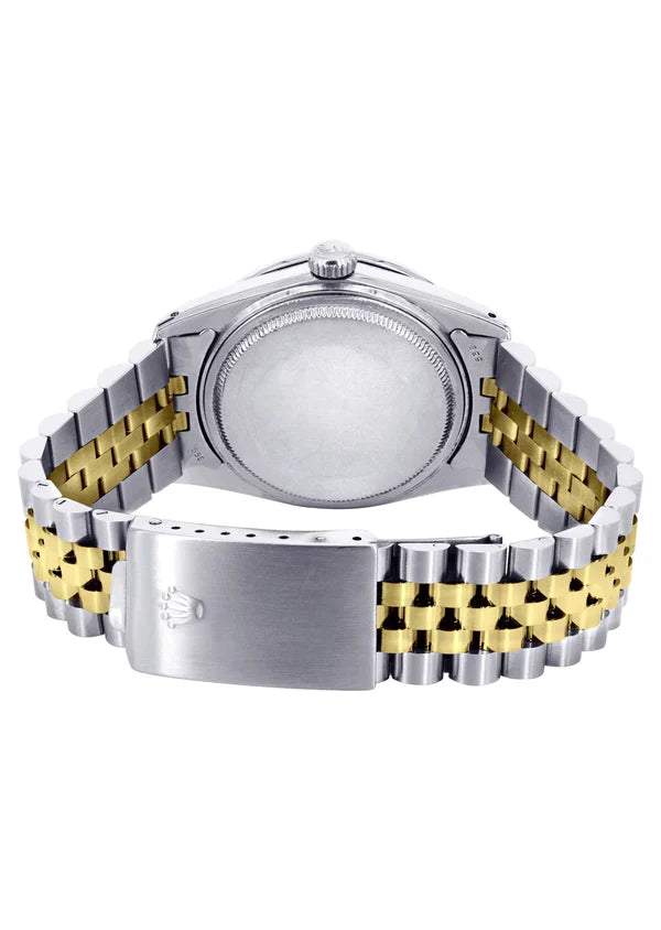Diamond Gold Rolex Datejust Watch 16233 | 36MM | Black Arabic Full Diamond Dial | Stainless Steel | Jubilee Band