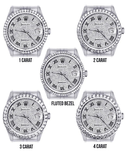 Diamond Rolex Datejust Watch 16200 | 36MM | Full Diamond Roman Dial | Stainless Steel | Jubilee Band