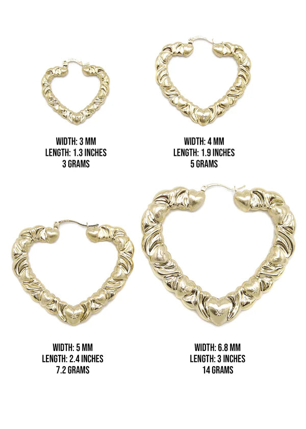 10K Womens Gold Heart Hoop Earrings | Customizable Size | 3-7MM