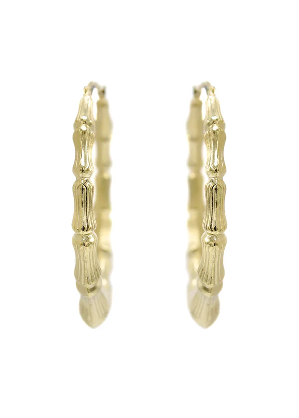 10K Womens Bamboo Gold Hoop Earrings | Customizable Size
