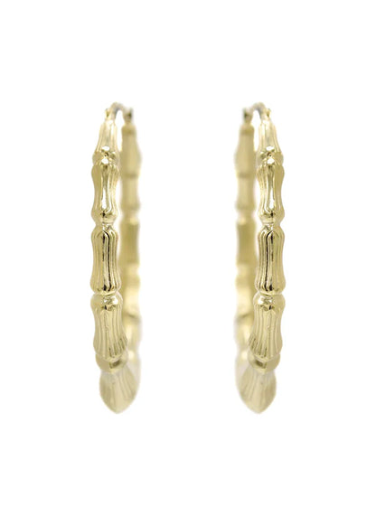 10K Womens Bamboo Gold Hoop Earrings | Customizable Size
