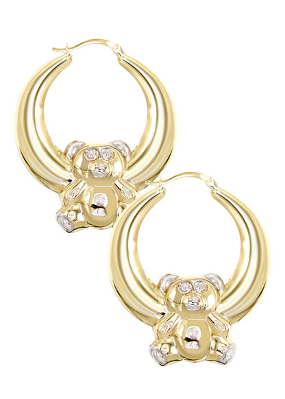10K Womens Gold Hoop Bear Earrings | Customizable Size |