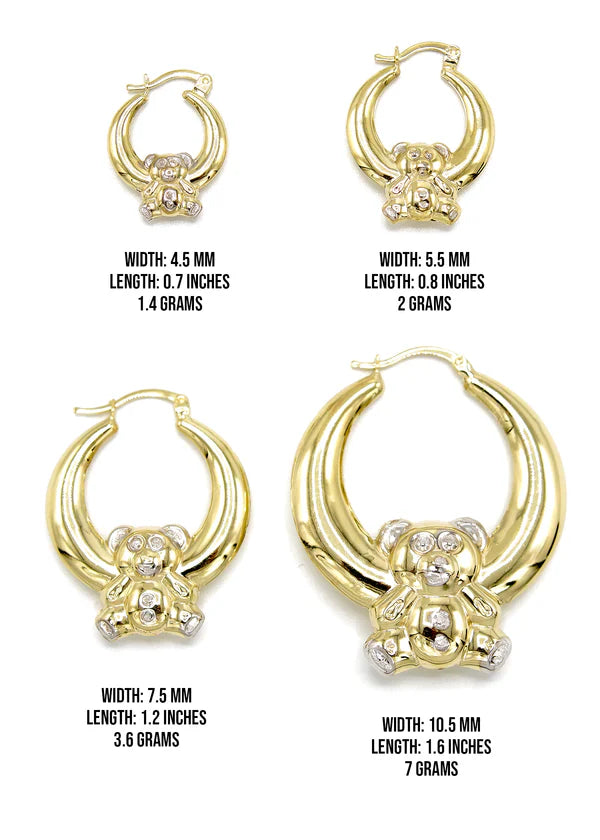 10K Womens Gold Hoop Bear Earrings | Customizable Size |