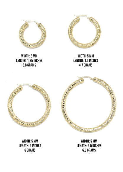 10K Womens Gold Hoop Earrings | Customizable Size | 5 MM