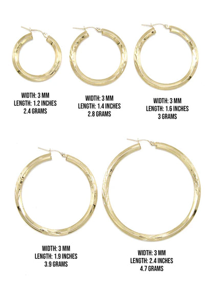 10K Womens Gold Hoop Earrings | Customizable Size 3MM