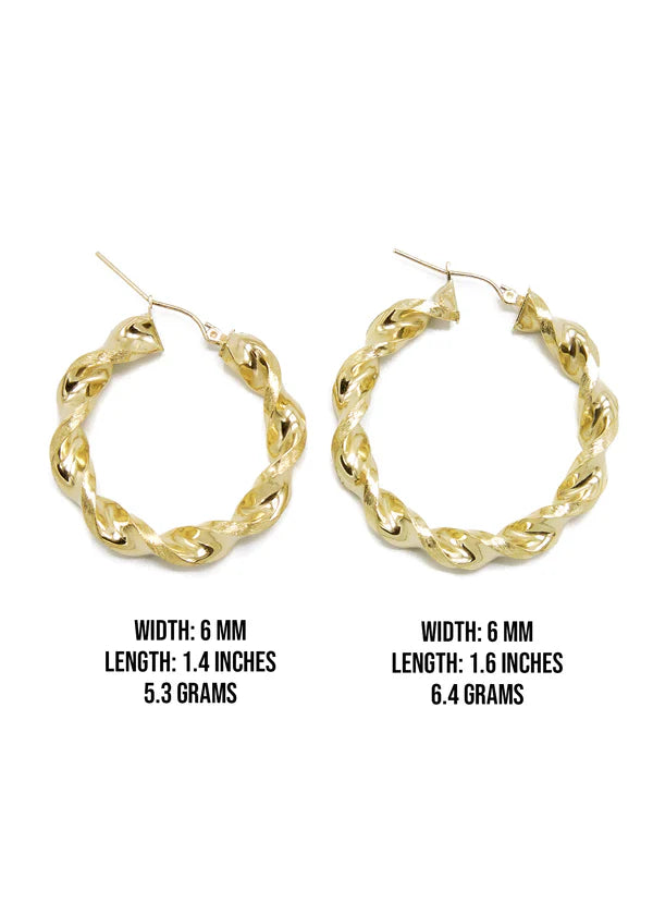 10K Womens Gold Hoop Earrings | Customizable Size | 6MM