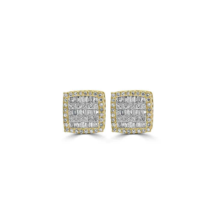 14k Gold Baguette Diamond Square Earrings 8.3mm 0.46 CTW