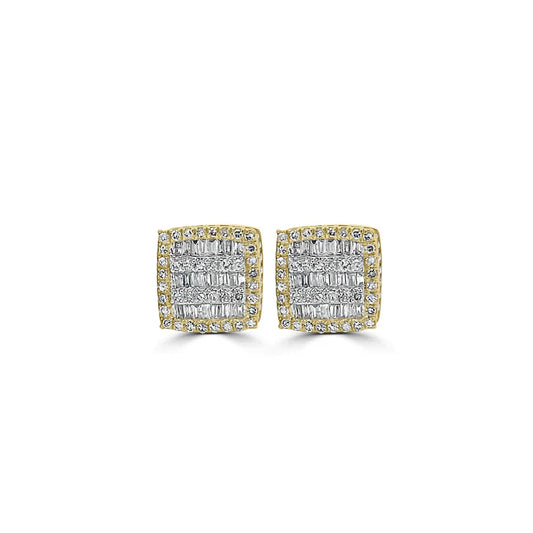 14k Gold Baguette Diamond Square Earrings 8.3mm 0.46 CTW