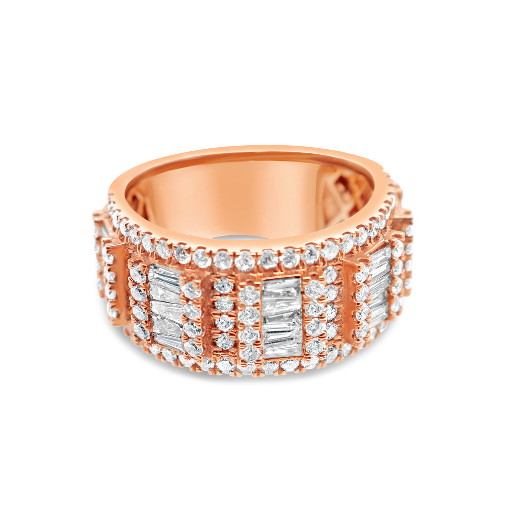 Gold Round and Baguette Diamond Ring | 14K | 2.93 CTW