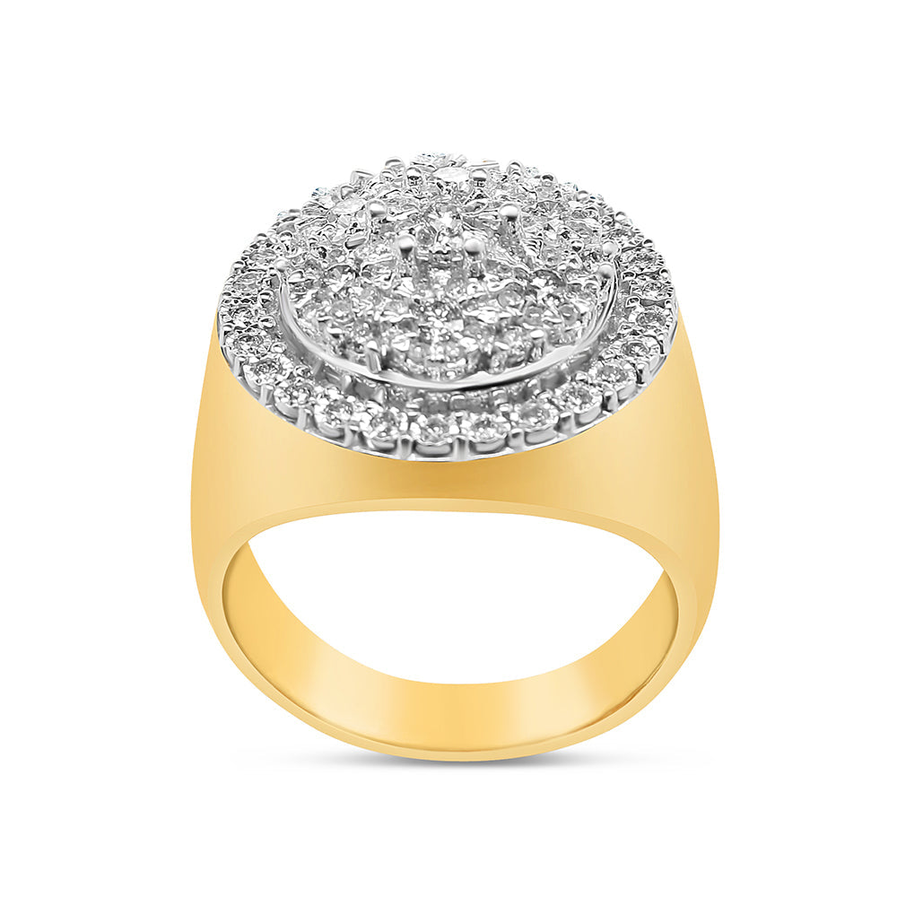 Mens Gold Diamond Big Round Pinky Ring | 10K Yellow Gold | 2.00CTW