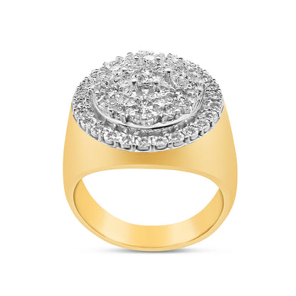 Mens Gold Diamond Big Round Pinky Ring | 10K Yellow Gold | 2.00CTW