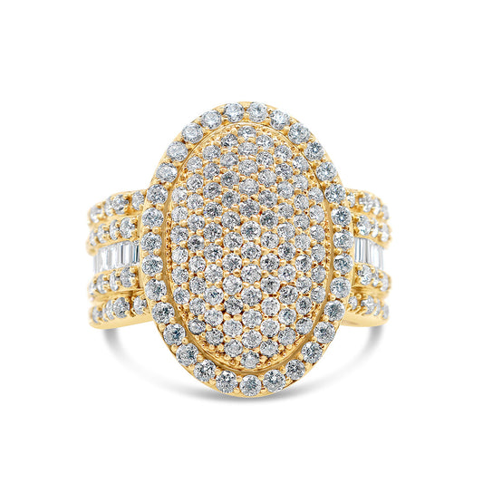 Mens Gold Baguette and Round Diamond Oval Pinky Ring | 14K Yellow Gold | 3.63 CTW