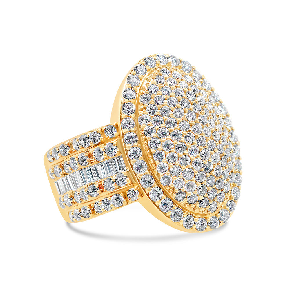 Mens Gold Baguette and Round Diamond Oval Pinky Ring | 14K Yellow Gold | 3.63 CTW