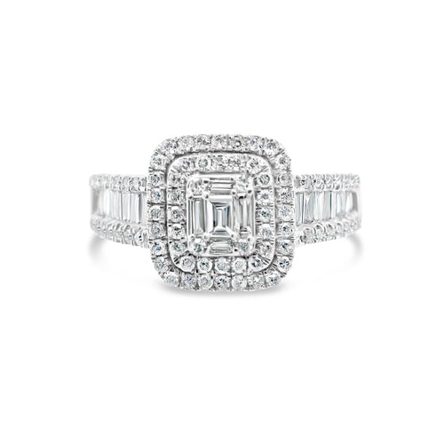 Gold Diamond Layered Square Engagement Ring | 14K | 0.9CTW