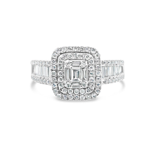 Gold Diamond Layered Square Engagement Ring | 14K | 0.9CTW