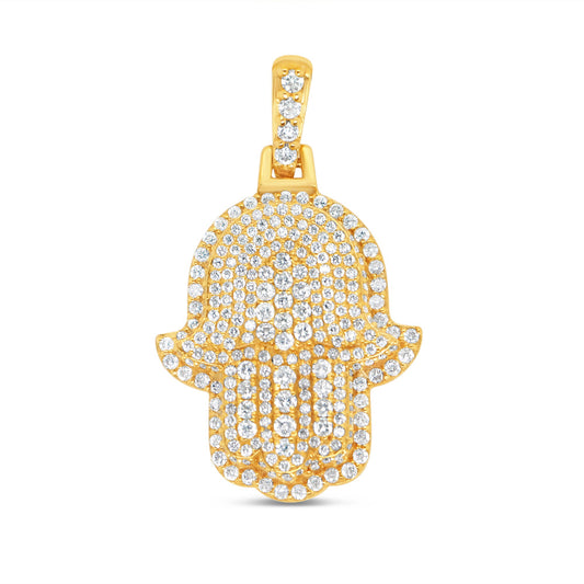 3D Hamsa  - Solid Yellow Gold Diamond Pendant | 1.20CTW | 14K