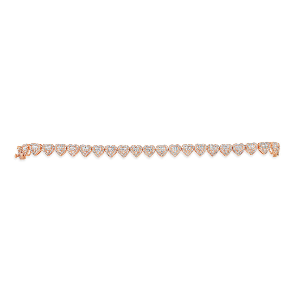 14K Gold 3.00CT Baguette and Round Diamond - Heart Bracelet