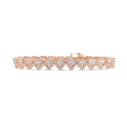 14K Gold 3.00CT Baguette and Round Diamond - Heart Bracelet