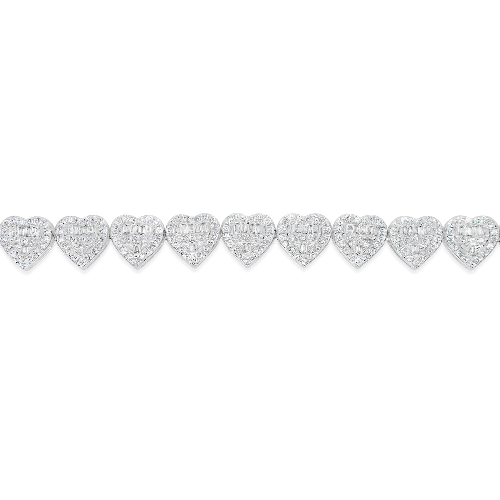 14K Gold 3.00CT Baguette and Round Diamond - Heart Bracelet