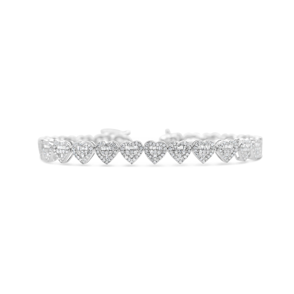 14K Gold 3.00CT Baguette and Round Diamond - Heart Bracelet