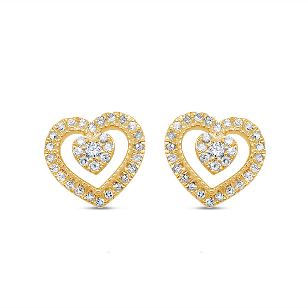 14k Gold Heart Diamond  Earrings 9.8mm 0.30 CTW