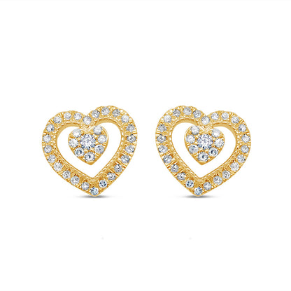 14k Gold Heart Diamond  Earrings 9.8mm 0.30 CTW