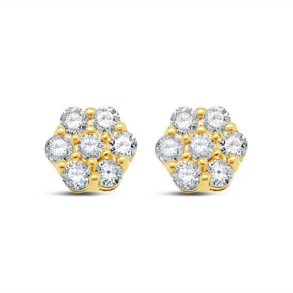 14k Gold Diamond Flower Earrings 6.0mm 0.60CTW