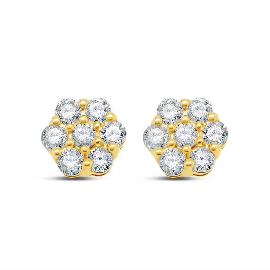 14k Gold Diamond Flower Earrings 6.0mm 0.60CTW